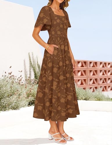Image of ZESICA Wedding Guest Dresses for Women Summer 2026 Boho Floral Midi Dress Flowy Beach Vacation Graduation Long Dresses