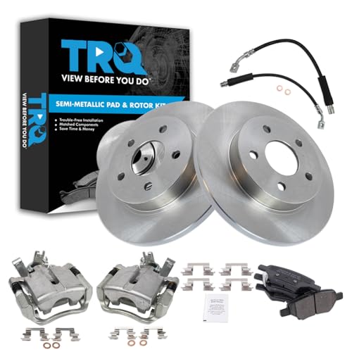 Image of TRQ Rear Brake Pad and Rotor Set Semi Metallic Calipers Compatible with 2005-2007 Chevrolet Malibu