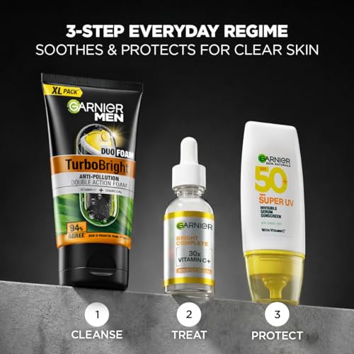 Image of Garnier Men, Face Wash, Brightening & Anti-Pollution, TurboBright Double Action, 155 g (Pack of 2)