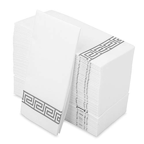 Decorative Hand Towels Disposable, Silver Design 50 Linen-Feel Guest Towels – Formal Dinner, Anniversary, Wedding Napkins For Tables, Guestrooms, Restrooms, - 8.5X 4-Inches Folded, [Silver 50 Pack] #TOP9