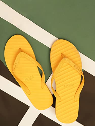 Image of CHUPPS Banana Leaf Monocrome Yellow Drift Orthopedic Slippers | Soft Footpharma Footbed | Breathable Ventilation Holes | Lightweight Flip Flops | Anti-Skid Chappals for Everyday For Unisex