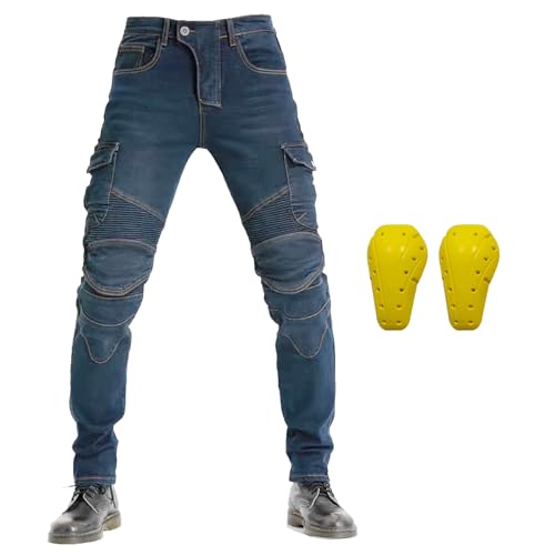 Jean de moto avec protection pour 4 coussinets amovibles ajustables aux hanches