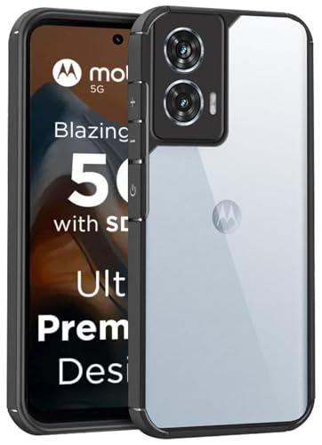 Image of SHINESTAR Ultra Slim Clear Back Cover for Motorola Moto G34 5G, Transparent Hybrid Hard Shell Plastic & Soft Silicone Rubber Bumper, Non-Yellow Acrylic Protective Cover - Black