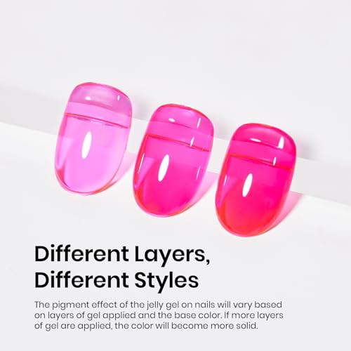 Image of Beetles Hot Pink Gel Polish, 15ML Neon Hot Pink Jelly Gel Nail Polish Sheer Translucent Effect Summer Color Gel Soak Off UV Vibrant Night Series French Nail Art Manicure Gift for Women