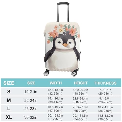 Penguin Wearing Flowers Elastic Luggage Cover Suitcase Protector for 19-32 Inch Suitcases | Universal Stretchable Travel Bag Cover | Anti-Scratch, Washable with Zipper Closure XL2