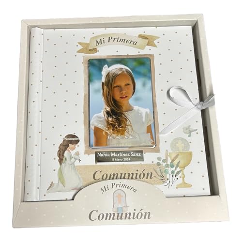 Libro de comunión para firmas y fotos, personalizado con placa grabada con nombre y fecha. Modelo Blanco