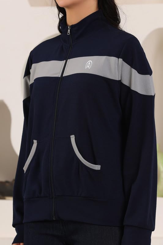 Jhoomantroo Women's Atheletic Gym Running Sports TrackJacket | Regular Casual Fit | TrackJacket for Girls & Women Navy 3