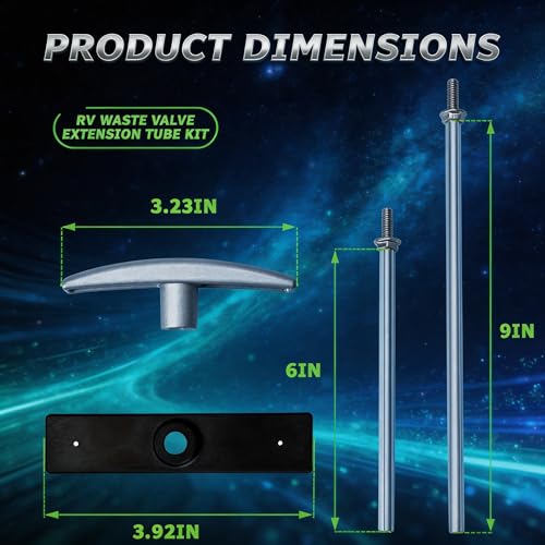 Image of RV Waste Valve Extension Tube Kit 9 inch & 6 inch, RV Waste Valve Handle, RV Dump Valve Handle, T1046 /TX9HPB RV Waste Valve Extension, Includes Connecting Rod Tube, Aluminum Head and Black Head Gate Valve