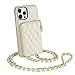 LAMEEKU iPhone 13 Pro Max Wallet Case, Quilted Leather Crossbody Card Holder with Chain Strap - Beige
