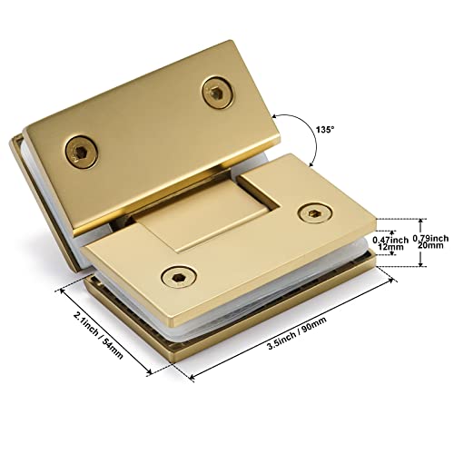 Heavy Duty Shower Glass Door Hinge,Solid One-Piece Precision Cast with 5mm Thick 304 Stainless Steel,for 5/16"-1/2" (8mm-12mm) Thick Frameless Bathroom Doors,Glass to Glass Mount,1 pc,Glazed Gold - Image 2