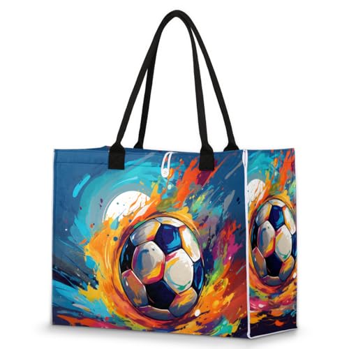 Colorful Soccer Balls Tote Bag for Women Large Beach Bag Reusable Tote Bags for Work Travel Beach Shopping