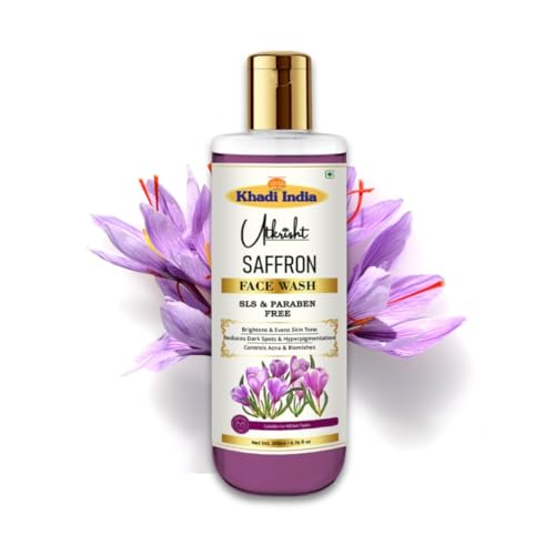 Image of Khadi Saffron Brightening Face Wash 200ml | Brightens & Evens Out Skin Tone | Glowing & Non-Drying | SLS & Paraben Free | All Skin Types | Bright Gel Face Wash for Men & Women