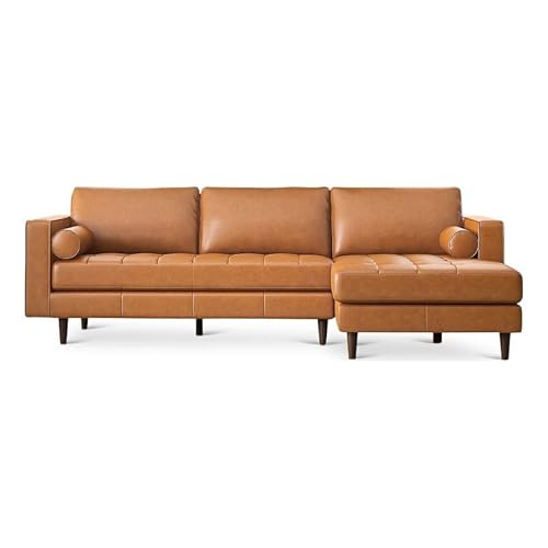 ASHCROFT Demi Modern Living Room Top Leather Corner Sectional Couch in Tan