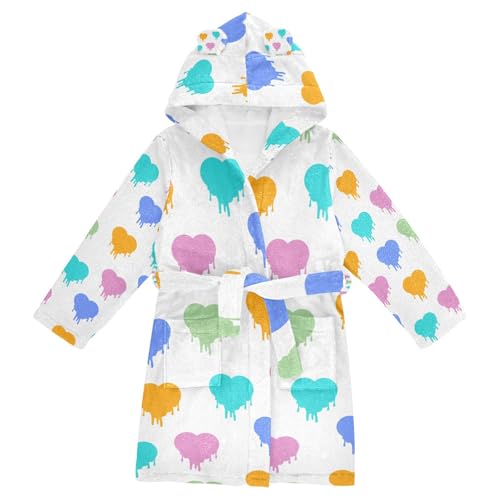 LI ZHI XIN Bata de baño de franela suave con capucha y lazo cálido con bolsillos, 2 a 12 años, colorido patrón en forma de corazón, multicolor, 10-12 años