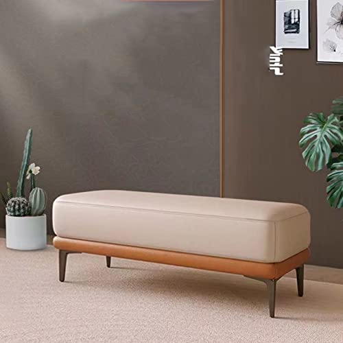 Banc de chevet bois et cuir véritable, tabouret de canapé C
