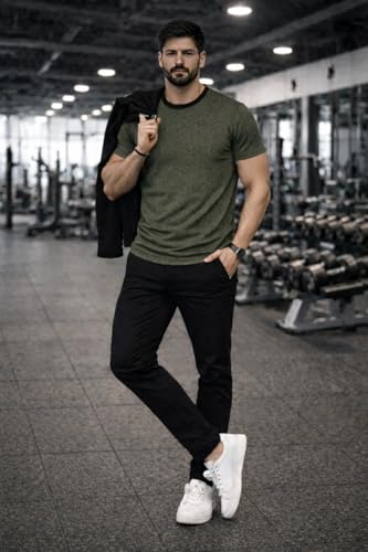 Image of Men's Solid Gym T-Shirt | Slim Fit Gym & Training Tee | Breathable Stretch Fabric | Round Neck Sports Wear for Workout