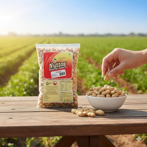 Image of Nuttoz Roasted Peanut Unsalted 1Kg Vacuum Pack | Horeca Pack | Jumbo Roasted Moongfali | Non Fried Ready to Eat Healthy Snack | Without Skin Whole and Split Peanut (Pack of 3)