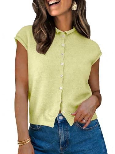 Image of UNCLECAT Womens Cap Sleeve Sweater Vest Summer Casual Button Down Lightweight Knit Sweater Cardigans