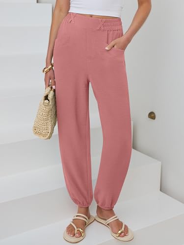 Image of ANRABESS Womens Pants Elastic Waist Summer Casual Harem Barrel Lounge Work Slacks Cropped Beach Vacation Clothes with Pockets