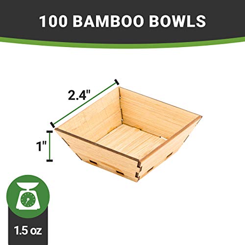 Image of Restaurantware 1.5 Ounce Appetizer Cups 100 Square Mini Dessert Cups - Durable Disposable Bamboo Tasting Bowls Sustainable For Snacks And Samples