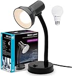 Xtricity Lampe de bureau LED, col de cygne ajustable à 360°, lampe pour la maison et le bureau avec ampoule A19 de 7W, 120V, interrupteur marche/arrêt, hauteur de 14 po - lampes de lecture pour table de chevet, dortoir universitaire (Finition noire)