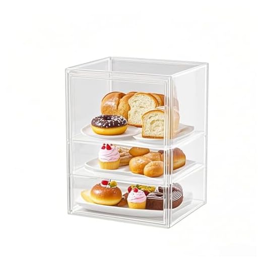 QISHENG - Large Capacity Bread Box Pastry Display Case - Fully Transparent 3-Tier Stackable Storage Box, Acrylic for Kitchen Counter, Dustproof Display Cabinet for Bakery & Dessert Shop