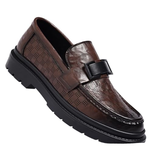 Men's Slip-On Driving Shoes Breathable Hollow-Out Flat Sole Business Casual Loafers British Style Comfortable Leather Shoes