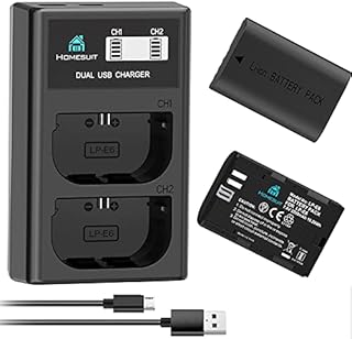 Homesuit LP-E6 LP E6N Battery and Upgraded LCD Charger Set Compatible with Canon EOS 80D,90D,5D Mark II,III,IV,5DS,5DS R,6D,60D,6D Mark II,7D,7D Mark II,70D,XC15,RA,R5,R6,BMPCC 4k 6k(2-Pack 2200mAh)