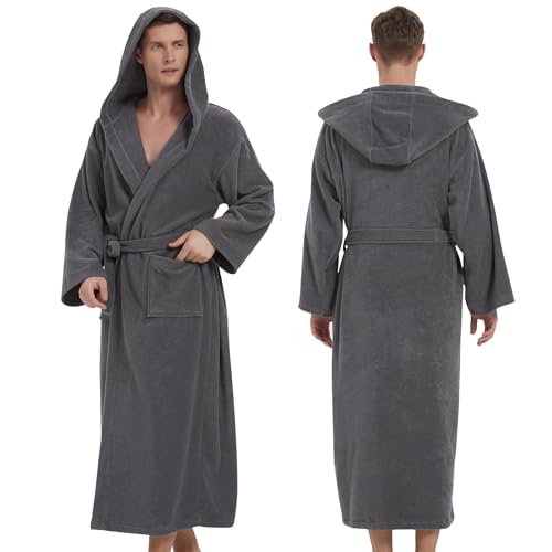 Mens Bathrobes with Hood-Classic Terry Cloth Bathrobe for Men,Soft Full Length Bathrobes for Spa and House