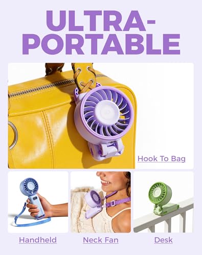 Image of Diveblues Portable Turbo Fan, 100 Speed Handheld Fan with Strong Airflow, Foldable 4 in 1 Personal Fan for Neck, Desk & Travel, USB-C Rechargeable, Lightweight for Summer, Concerts & Outdoor Use