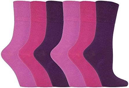 IOMI Footnurse - Ladies 6 Pair Multipack Non Elastic Diabetic Socks with Gentle Grip Wide Top 4-8