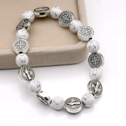 925 Sterling Silver San Benito Bracelet For Women And Men, Catholic Beaded St Benedict Bracelet, Cross Beads St Benedict Rosary Bracelets Prayer Beads Adjustable4