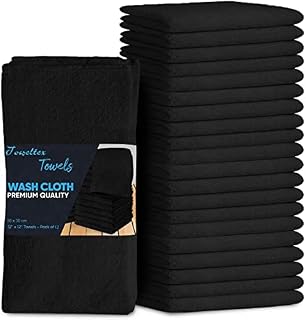 TOWELBAY 12 x Wash Cloths Set- (30 x 30 cm) 100% Egyptian Combed Cotton Flannel Face Towels for Hotel Spa Gym Makeup Remover Quick Dry And Absorbent (Black)