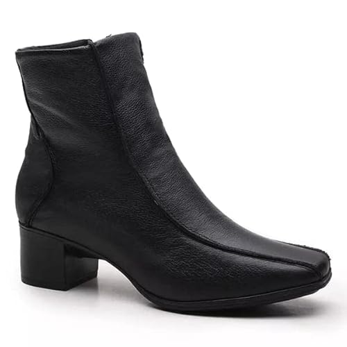 Bota Feminina Em Couro Legítimo Coturno Confortável Inverno (Preto, BR, Adulto, Numérico, 37)