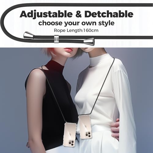 CAROKI Crossbody Case for iPhone 16 Pro Max 6.9",Necklace Mobile Phone Cover with Cord Strap Clear Transparent TPU Soft Cover Holder with Neck Cord Lanyard Strap-Black - Image 3