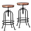 BOKKOLIK Set of 2-Industrial Bar Stool-Retro 26-32.3inch Swivel Stools-Extra Tall Kitchen Chair-Bar Counter Height Adjustable-Fully Welded (Black 2PCS)