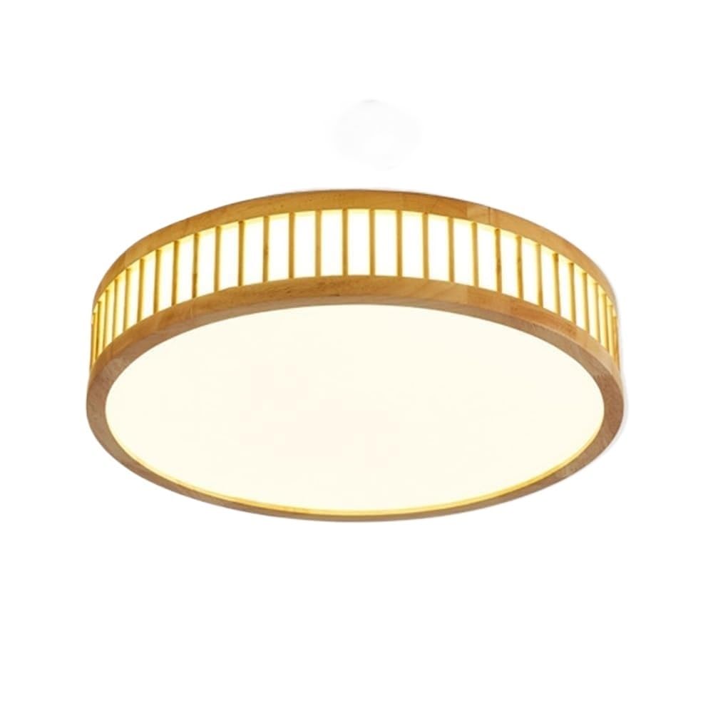 LUOYAOB Japanese Minimalist Round Ceiling Lights Solid Rubber Wood Grille Flush Mount Ceiling Lamp Acrylic Shade Tri Color Dimmable Ceiling Light Fixture for Bedroom Living Room(40cm/15.7in)