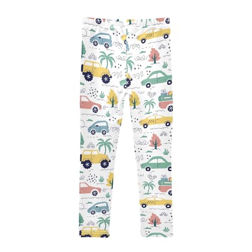 Trees and Cars Girls Leggings,Workout Leggings for Girls Toddler Athletic Leggings Size for 3-10T2