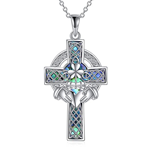 Yfn Celtic Cross Necklace Sterling Silver Celtic Claddagh Pendant Abalone Shell Cross Jewelry Gifts For Women Men #TOP18