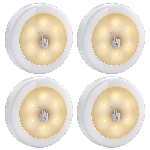 SOAIY 4PCS Dimmable Battery Powered Stick-on LED Tap Closet Lights with Touch-Activated Sensor, Touch Detected Night Light for Under Cabinet, Car, Storage Room, Utility Room