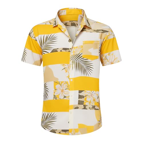 Image of Men's Hawaiian Shirt Tops Vintage Short Sleeve Button Down Beach Shirt Male Tropical Floral Summer Pullover Party Holiday