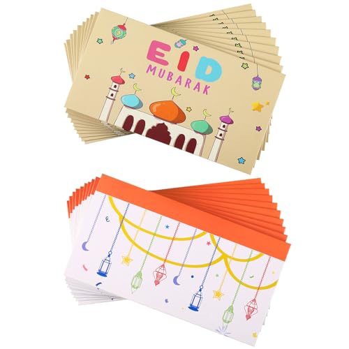 Faccito 20 Pcs Eid Al-adha Money Envelopes Eid Mubarak Money Envelope Ramadan Cash Gift for Festival of Muslim Mosque Sacrifice Feast Ceremony Party Decoration 2 Styles(Exquisite Colorful)