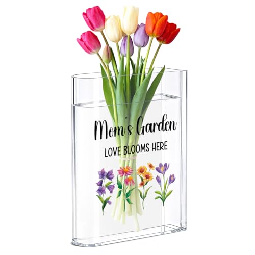 Moms Garden Book Flower Vase Mothers Day Mom Gardening Gifts for Women from Daughter Son Home Office Bookshelf Desk Decor Acrylic Book Vases for Flowers