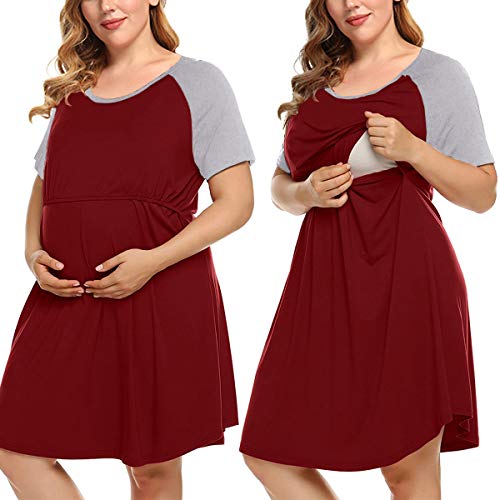 Image of MONNURO Women's Plus Size Labor and Delivery Gown Nursing Nightgown Maternity Sleepwear Dress for Breastfeeding
