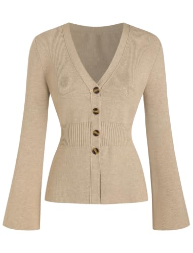 Image of ZAFUL Women's V Neck Button Down Ribbed Sweater Cardigan