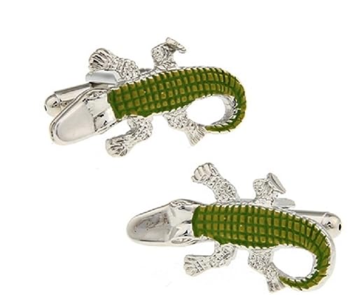 MRCUFF Alligator Gator Green Pair Cufflinks in a Presentation Gift Box & Polishing Cloth