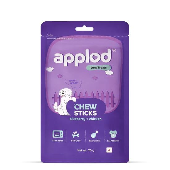 Image of Soft Blueberry & Chicken Chew Sticks for Puppies & Adult Dogs | Soft Easy-to-Digest Training Treats for Small Breeds | Healthy & Chewy Dog Snacks | Pack of 3 | 70g x 3