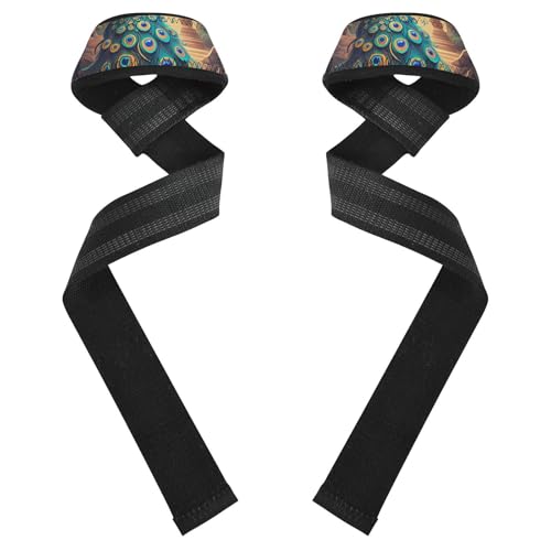 STAYTOP Beautiful Peacock Wrist Straps for Weightlifting,Lifting Straps with Neoprene Cushioned Wrist Padded and Anti-Skid Silicone for Strength Training,Bodybuilding,Deadlifting