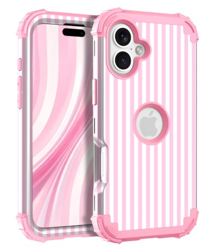 Coque iPhone 17 Hocase rose à rayures avec protection hybride antichoc de 6,3 pouces