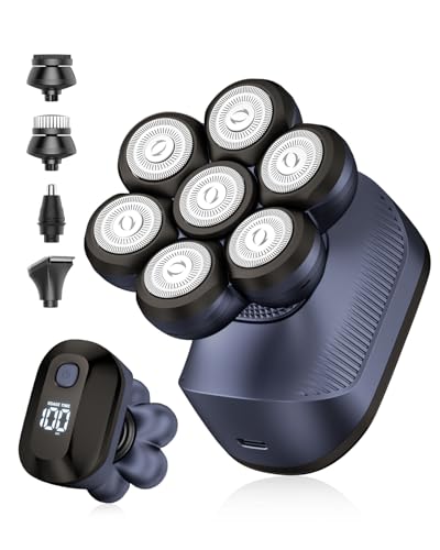Image of 7D Electric Head Shavers for Bald Mem, Waterproof Wet /Dry Electric Razor for Head /Face, LED Display, Fast Charging & Magnetic Blade, 5-in-1 Grooming Kit for Home & Travel-Dark Blue